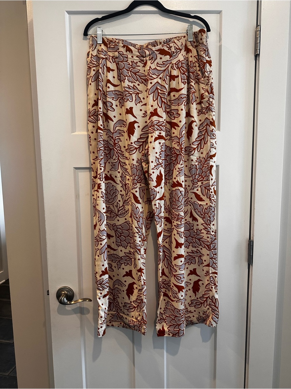 LuLaRoe Justine Floral Print Wide-Leg Women’s Pants - Cream, Rust, and Lavender